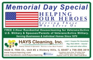 Memorial Day 2013 FREE 3-hour cleaning promotion